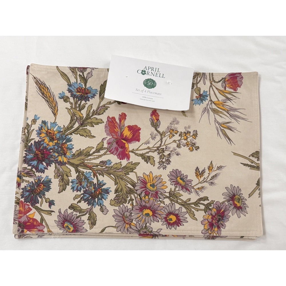 NWT April Cornell Placemats 14x19 Wildflowers Set Of 4 100% Cotton